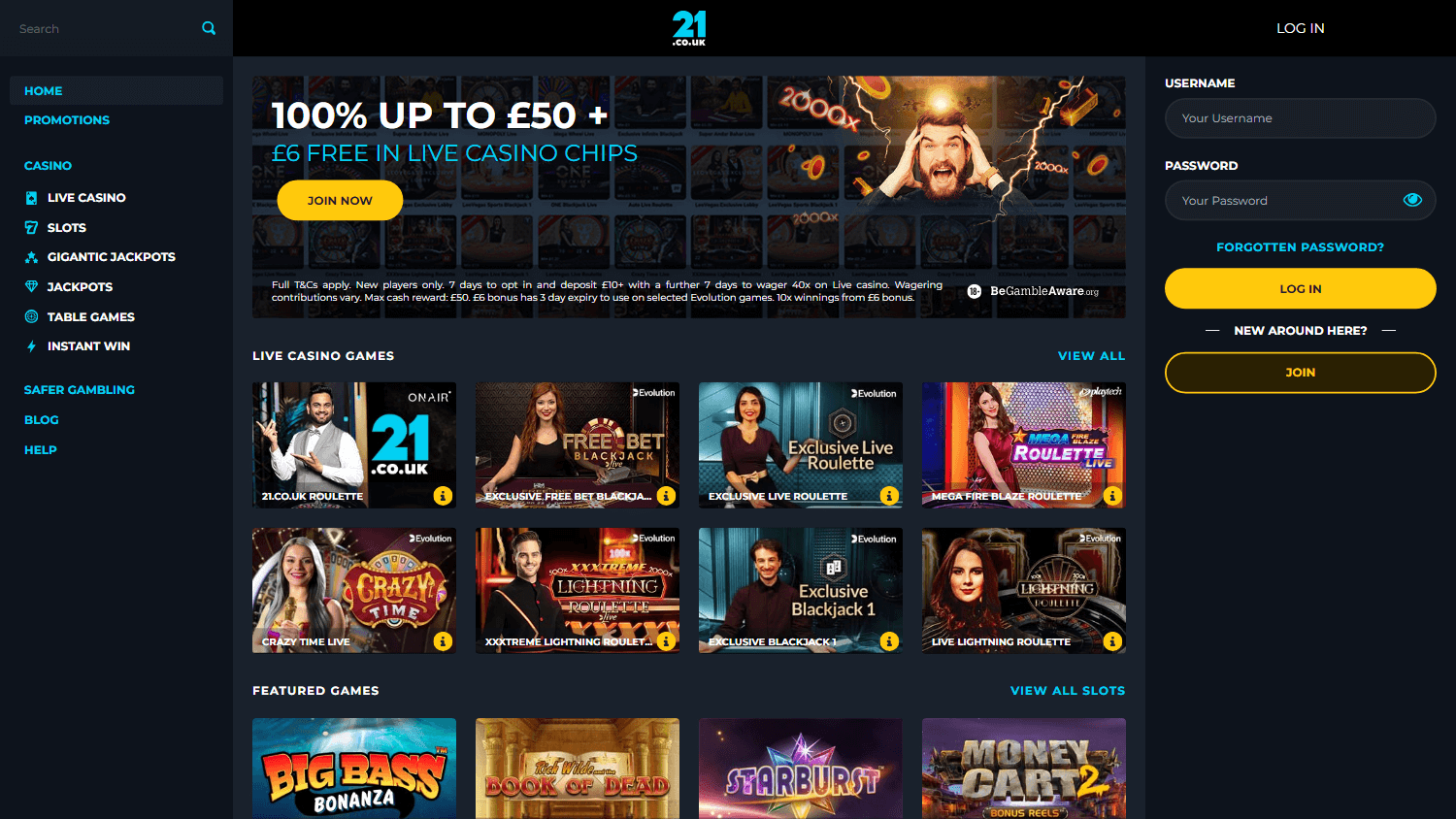 21.co.uk Casino Desktop screenshot